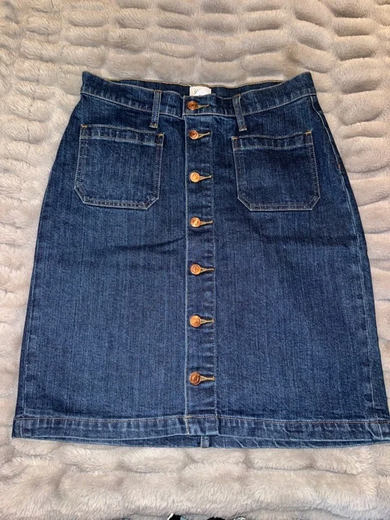 J. Crew High-Rise Dark Blue Denim Pencil Skirt with Front Buttons - Picture 1 of 14